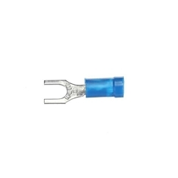 Sta-Kon® 14RB-10F RB Series Insulated Fork Terminal, 18 to 14 AWG Conductor, 0.97 in L, Brazed Seam/Serrated Barrel, Copper, Blue
