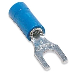 Sta-Kon® 14RB-6F RB Series Insulated Fork Terminal, 18 to 14 AWG Conductor, 0.97 in L, Brazed Seam/Serrated Barrel, Copper, Blue