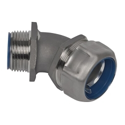 T&B® Industrial Fitting Safe Edge® 5346SST6 5300SST6 Insulated NPT Thread Standard Conduit Connector With Dura Plate Ground Cone, 1-1/2 in Trade, 1-1/2 in Cable Openings, 45 deg, 316 Stainless Steel