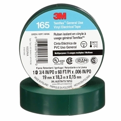 Temflex™ 7100169430 165GR4A Electrical Tape, 20 yd L 0.75 in W, 0.6 in THK, Vinyl, Rubber Adhesive, PVC Backing, Green