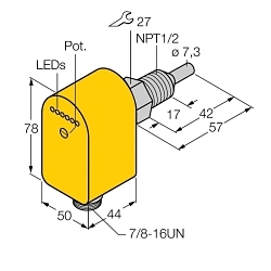 Turck FCS-N1/2A4P-ARX-B1151/115V AC Immersion Flow Monitoring Sensor With Integrated Processor, Compact, Relay Output, 98 to 132 V AC