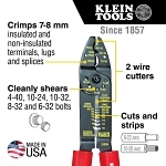 Klein® 1001 Multi-Tool Electrician's Wire Stripper/Cutter, 22 to 8 AWG Stranded, 26 to 10 AWG Cable/Wire, 7 to 8 mm Shearing