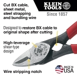 Klein® 1104 All Purpose Compact Lightweight Shear and BX Cutter, 7/8 in L of Cut, 7-5/8 in OAL, Plastic Handle