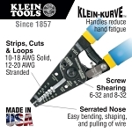 Klein® Klein-Kurve® 11055 Insulated Wire Stripper/Cutter, 18 to 10 AWG Solid, 20 to 12 AWG Stranded Cable/Wire, #6-32 Screw Shearing