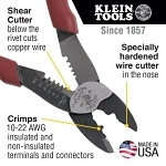 Klein® 2005N Dual Wire Crimper, 22 to 10 AWG, 18 to 10 AWG Cable/Wire