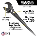 Klein® 3227 Adjustable Spud Wrench, 1-5/16 in Spud Handle Wrench, Black Oxide, 11 in OAL, Alloy Steel