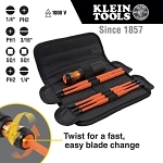 Klein® 32288 8-in-1 Interchangeable Insulated Screwdriver Set, 7 Pieces, Phillips®/Slotted/Square Point, Cushion Grip Handle, Induction Hardened Steel, ASTM F1505