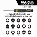 Klein® 32305 15-in-1 Ratcheting Multi-Bit Screwdriver, 1 Pieces, #0 to #3, 3/16 to 1/4 in, T10 to T25 Range, Cushion Grip Handle, Carbon Steel