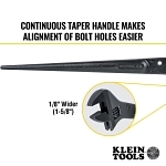 Klein® 3239 Adjustable Construction Wrench, 1-1/2 in Spud Handle Wrench, Black Oxide, 16 in OAL, Alloy Steel