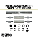 Klein® 32500 11-in-1 Multi-Bit Screwdriver, 6 Pieces, #1, #2, 3/16 in, 1/4 in, T10, T15 Range, Cushion Grip Handle, Steel, ASME Specified