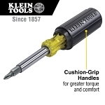 Klein® 32500 11-in-1 Multi-Bit Screwdriver, 6 Pieces, #1, #2, 3/16 in, 1/4 in, T10, T15 Range, Cushion Grip Handle, Steel, ASME Specified