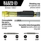 Klein® 32614 4-in-1 Pocket Electronic Screwdriver, 4 Pieces, #00, #0, 3/32 in, 1/8 in Range, Cushion Grip Handle, Steel