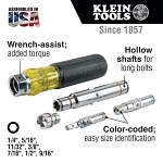 Klein® 32807MAG 7-in-1 Multi-Bit Nutdriver, 1/4 in, 5/16 in, 11/32 in, 3/8 in, 1/2 in, 7/16 in, 9/16 in, Black Cushion Grip Handle