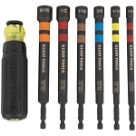 Klein® 32950 Magnetic Color-Coded Power Nut Driver, 1/4 to 9/16 in, 7 Pieces, 6.3 in OAL, Ratchet Handle, Steel Alloy