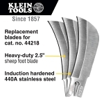 Klein® 44219 Hawkbill Blade, 440A Stainless Steel, Sheepfoot Blade, 2-1/2 in L