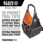 Klein® Tradesman Pro™ 554158-14 Large Open Top Closure Electrician's Tool Tote, 1680D Ballistic Weave, Black/Orange
