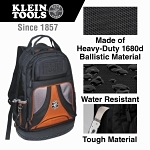 Klein® Tradesman Pro™ 55421BP-14 Tradesman Pro Tool Backpack, Polyester, Black/Orange