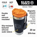Klein® Tradesman Pro™ 55580 Vacuum Insulated Tumbler With Polypropylene Flip-Top Lid, 20 oz Capacity, Black/Orange, Stainless Steel, 3.59 in Dia x 8.4 in H