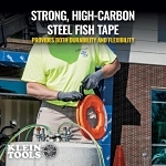 Klein® 56334 Double Loop Fish Tape, 0.125 in W x 0.062 in THK Tape, 240 ft L Tape, High Carbon Steel Tape, Black/Orange