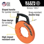 Klein® 56334 Double Loop Fish Tape, 0.125 in W x 0.062 in THK Tape, 240 ft L Tape, High Carbon Steel Tape, Black/Orange