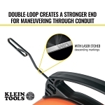 Klein® 56334 Double Loop Fish Tape, 0.125 in W x 0.062 in THK Tape, 240 ft L Tape, High Carbon Steel Tape, Black/Orange
