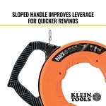 Klein® 56334 Double Loop Fish Tape, 0.125 in W x 0.062 in THK Tape, 240 ft L Tape, High Carbon Steel Tape, Black/Orange