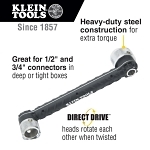 Klein® 56999 Twist Rotating Head Conduit Locknut Wrench, 3/4 in, 1/2 in Wrench, 9 in OAL, Steel
