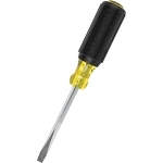 Klein® Cushion-Grip® 600-4 Heavy Duty Screwdriver, 1/4 in Slotted Point, Steel Shank, 8-11/32 in OAL, Acetate Handle, Polished Chrome, ANSI/ASME Specified