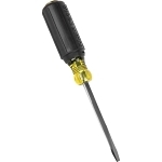 Klein® Cushion-Grip® 600-4 Heavy Duty Screwdriver, 1/4 in Slotted Point, Steel Shank, 8-11/32 in OAL, Acetate Handle, Polished Chrome, ANSI/ASME Specified