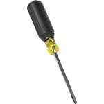 Klein® Cushion-Grip® 600-4 Heavy Duty Screwdriver, 1/4 in Slotted Point, Steel Shank, 8-11/32 in OAL, Acetate Handle, Polished Chrome, ANSI/ASME Specified