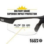 Klein® 60159 Standard Safety Eyewear, Anti-Fog/Scratch-Resistant, Clear Lens, Half-Frame Frame, Black/Orange, Nylon Frame, Polycarbonate Lens, ANSI Z87.1+ (2015), CSA Z94.3 (2015), MIL-PRF-32432A (Class 1-Ballistics Fragmentation) Clause 3.8.4.1