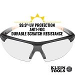 Klein® 60159 Standard Safety Eyewear, Anti-Fog/Scratch-Resistant, Clear Lens, Half-Frame Frame, Black/Orange, Nylon Frame, Polycarbonate Lens, ANSI Z87.1+ (2015), CSA Z94.3 (2015), MIL-PRF-32432A (Class 1-Ballistics Fragmentation) Clause 3.8.4.1
