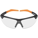Klein® 60159 Standard Safety Eyewear, Anti-Fog/Scratch-Resistant, Clear Lens, Half-Frame Frame, Black/Orange, Nylon Frame, Polycarbonate Lens, ANSI Z87.1+ (2015), CSA Z94.3 (2015), MIL-PRF-32432A (Class 1-Ballistics Fragmentation) Clause 3.8.4.1