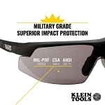 Klein® 60160 Standard Safety Eyewear, Anti-Fog/Scratch-Resistant, Gray Lens, Half-Frame Frame, Black/Orange, Nylon Frame, Polycarbonate Lens, ANSI Z87.1+ (2015), CSA Z94.3 (2015), MIL-PRF-32432A (Class 1-Ballistics Fragmentation) Clause 3.8.4.1