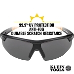 Klein® 60160 Standard Safety Eyewear, Anti-Fog/Scratch-Resistant, Gray Lens, Half-Frame Frame, Black/Orange, Nylon Frame, Polycarbonate Lens, ANSI Z87.1+ (2015), CSA Z94.3 (2015), MIL-PRF-32432A (Class 1-Ballistics Fragmentation) Clause 3.8.4.1