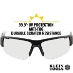 Klein® 60161 Professional Safety Eyewear, Anti-Fog/Scratch-Resistant, Clear Lens, Half-Frame Frame, Black/Orange, ABS/PC/Nylon Frame, Polycarbonate Lens