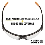Klein® 60161 Professional Safety Eyewear, Anti-Fog/Scratch-Resistant, Clear Lens, Half-Frame Frame, Black/Orange, ABS/PC/Nylon Frame, Polycarbonate Lens