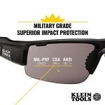 Klein® 60162 Professional Safety Eyewear, Anti-Fog/Scratch-Resistant, Gray Lens, Half-Frame Frame, Black/Orange, ABS/PC/Nylon Frame, Polycarbonate Lens, ANSI Z87.1+ (2015), CSA Z94.3 (2015), MIL-PRF-32432A (Class 1-Ballistics Fragmentation) Clause 3.8.4.1