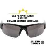 Klein® 60162 Professional Safety Eyewear, Anti-Fog/Scratch-Resistant, Gray Lens, Half-Frame Frame, Black/Orange, ABS/PC/Nylon Frame, Polycarbonate Lens, ANSI Z87.1+ (2015), CSA Z94.3 (2015), MIL-PRF-32432A (Class 1-Ballistics Fragmentation) Clause 3.8.4.1