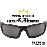 Klein® 60164 Professional Safety Eyewear, Anti-Fog/Scratch-Resistant, Gray Lens, Full-Frame Frame, Black/Orange, ABS/PC/Nylon Frame, Polycarbonate Lens, ANSI Z87.1+ (2015), CSA Z94.3 (2015), MIL-PRF-32432A (Class 1-Ballistics Fragmentation) Clause 3.8.4.1