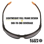 Klein® 60164 Professional Safety Eyewear, Anti-Fog/Scratch-Resistant, Gray Lens, Full-Frame Frame, Black/Orange, ABS/PC/Nylon Frame, Polycarbonate Lens, ANSI Z87.1+ (2015), CSA Z94.3 (2015), MIL-PRF-32432A (Class 1-Ballistics Fragmentation) Clause 3.8.4.1