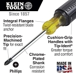 Klein® Cushion-Grip® 603-4 Screwdriver, #2 Phillips® Point, Steel Shank, 8-1/4 in OAL, Acetate Handle, Polished Chrome, ANSI/ASME Specified