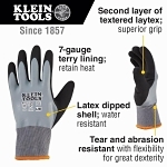 Klein® 60389 Standard Winter Work Gloves, Cold Weather, Latex Palm, Acrylic/Latex/Polyester, Gray/Orange, Knit Wrist Cuff, Black/Latex Coated Coating, Resists: Abrasion, Tear and Water