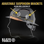 Klein® 60513 Type 1 Full Brim Style Vented Hard Hat, 7-1/2 Fits Mini Hat, 8 Fits Max Hat, Carbon Fiber Composite, 6-Point Suspension, ANSI Impact Rating: ANSI Z89.1-2014 Type 1, Ratchet with Pivot Adjustment