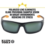 Klein® 60539 Glasses, Anti-Fog/Scratch-Resistant, Full-Frame Frame, Black/Orange, PC-ABS/Nylon Frame, Polycarbonate Lens