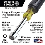 Klein® 631 Nutdriver Set, 7 Pieces, 18-1/4 in OAL, Cushion Grip Handle, Steel, Polished Chrome