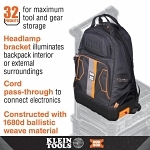 Klein® 62201MB 32-Pocket Electricians Backpack, 1680d Ballistic Weave/Hard Molded Polypropylene, Black/Orange