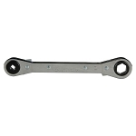 Klein® 68310 Reversible Ratcheting Refrigeration Wrench, 3/16 in, 5/16 in, 1/4 in, 3/8 in Square Wrench, 4 Points, 25 deg Offset, 5-1/2 in OAL, Steel, Polished Chrome, ANSI Specified