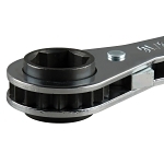 Klein® 68309 Refrigeration Wrench, 3/16 in, 1/4 in Square, 1/2 in, 9/16 in Hex Wrench, 4 Points, 25 deg Offset, 6.813 in OAL, Steel, Polished Chrome, ANSI Specified