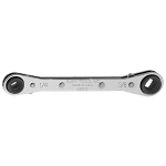 Klein® 68310 Reversible Ratcheting Refrigeration Wrench, 3/16 in, 5/16 in, 1/4 in, 3/8 in Square Wrench, 4 Points, 25 deg Offset, 5-1/2 in OAL, Steel, Polished Chrome, ANSI Specified